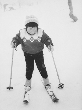 Little Girl Skiing at Shiga Heights Ski Resort in Japan