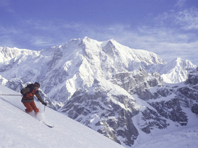 Side Profile of a Man Skiing