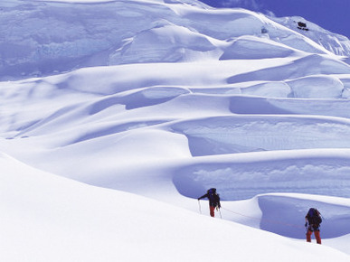 High Angle View of Two Skiers Skiing