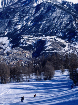 People Skiing Towards Town, Briancon, France