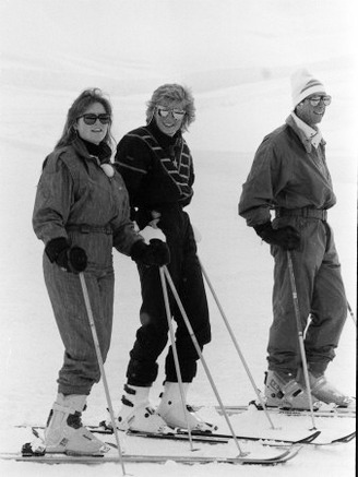 Prince Charles, Princess Diana, Duchess of York Skiing Down an Off-Piste Ski Slope During Holidays