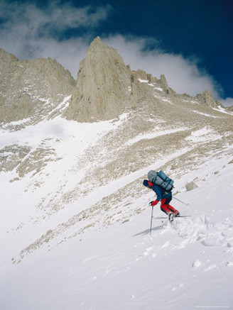 A Man Skiing the Bowl Below Mount Russell in the High Sierra