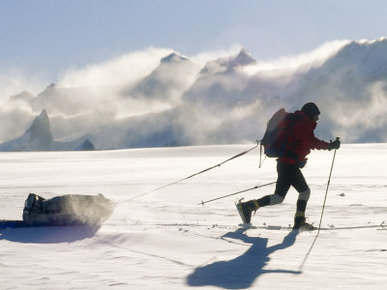 Mountaineer Skiing Near the Wind-Whipped Filchner Mountains