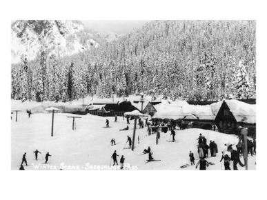 Snoqualmie Pass, Washington, View of People Skiing during the Winter