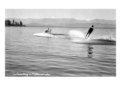 Flathead Lake, Montana, View of a Man Water-Skiing, Couple in Speedboat