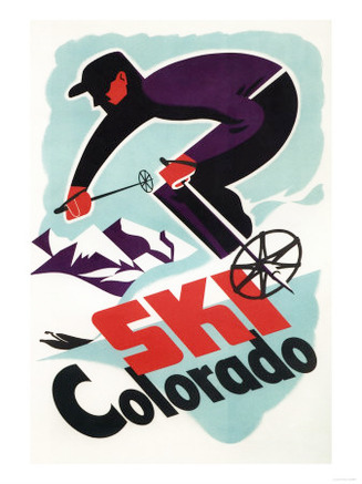 Colorado - Black and Purple Clothed Skier Skiing Colorado Poster