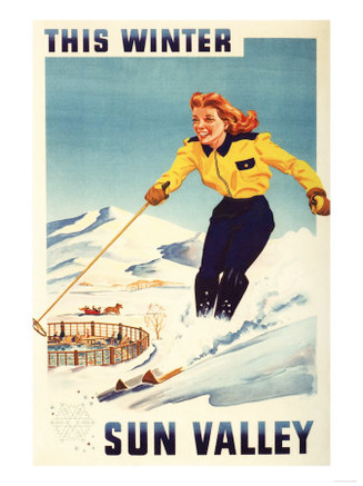 Sun Valley, Idaho - Red-headed Woman Smiling and Skiing Poster