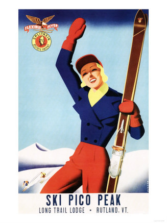 Rutland, Vermont - Flexible Flyer Pin-Up Skiing Girl Promotional Poster