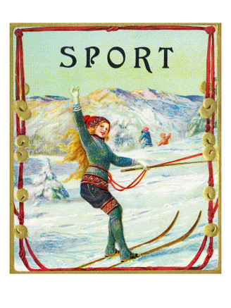 Sport Brand Cigar Box Label, Snow Skiing