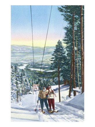 New Mexico, Skiing Couple Going up Ski-Lift