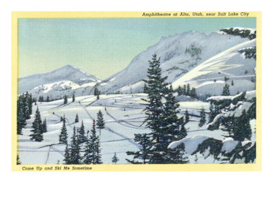 Alta, Utah, Aerial View of a Snowy Amphitheatre, Skiers Skiing