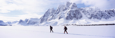 Two People Skiing, Amethyst Lake, Tonquin Valley, Jasper National Park, Alberta, Canada