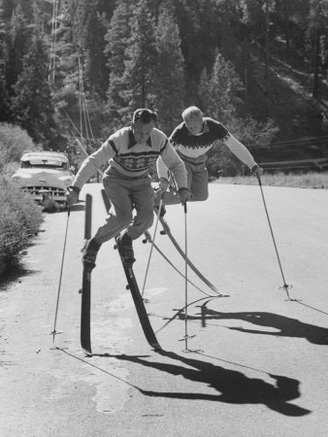 Men Roller Skiing in the Streets