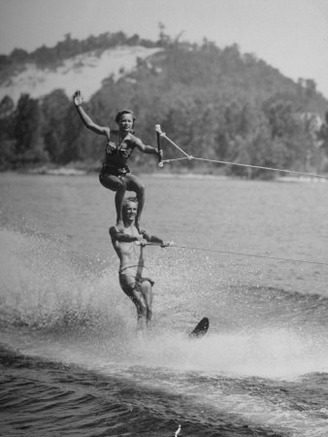 Couple Competing in the National Water Skiing Championship Tournament