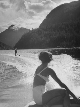 William Holden Water Skiing While His Wife Brenda Watches Him