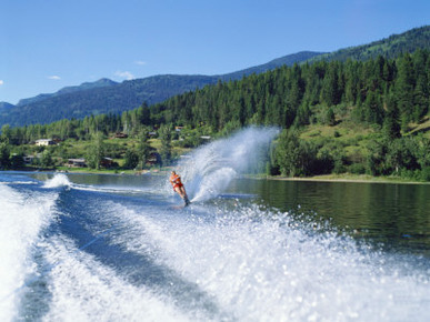 Waterskiing on Adams Lake, British Columbia, Canada, North America