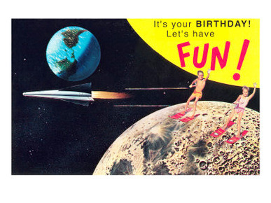 Birthday Fun, Children Skiing on Moon